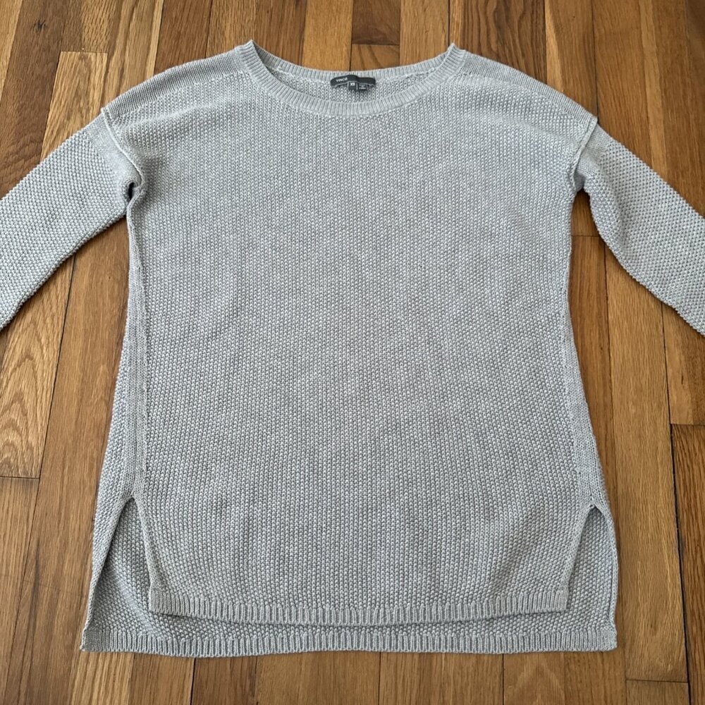 Vince Women's Cashmere/Cotton Sweater Gray Oversized Crew Neck Drop Sleeve SZ XS - Picture 2 of 6